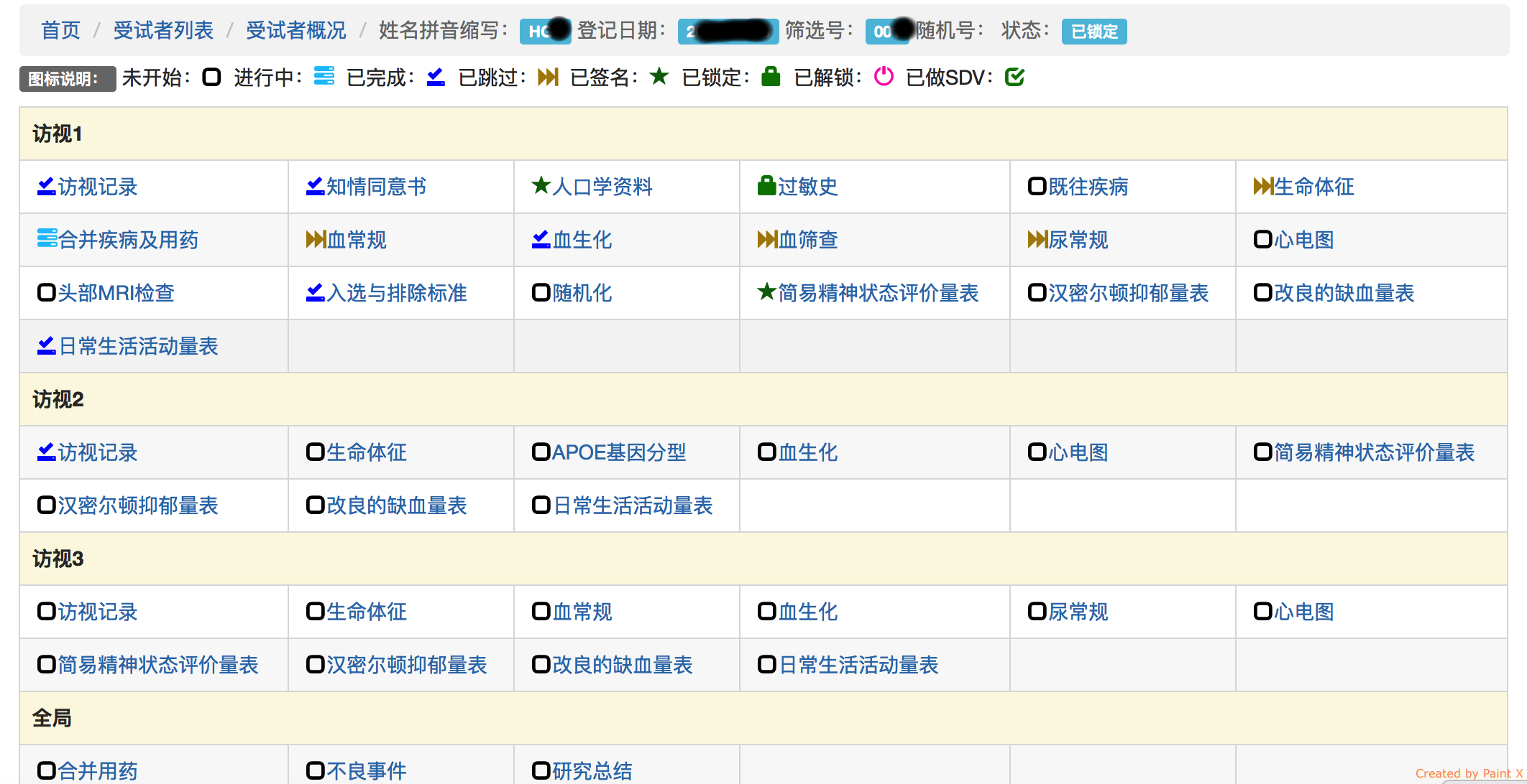 查看受试者概况